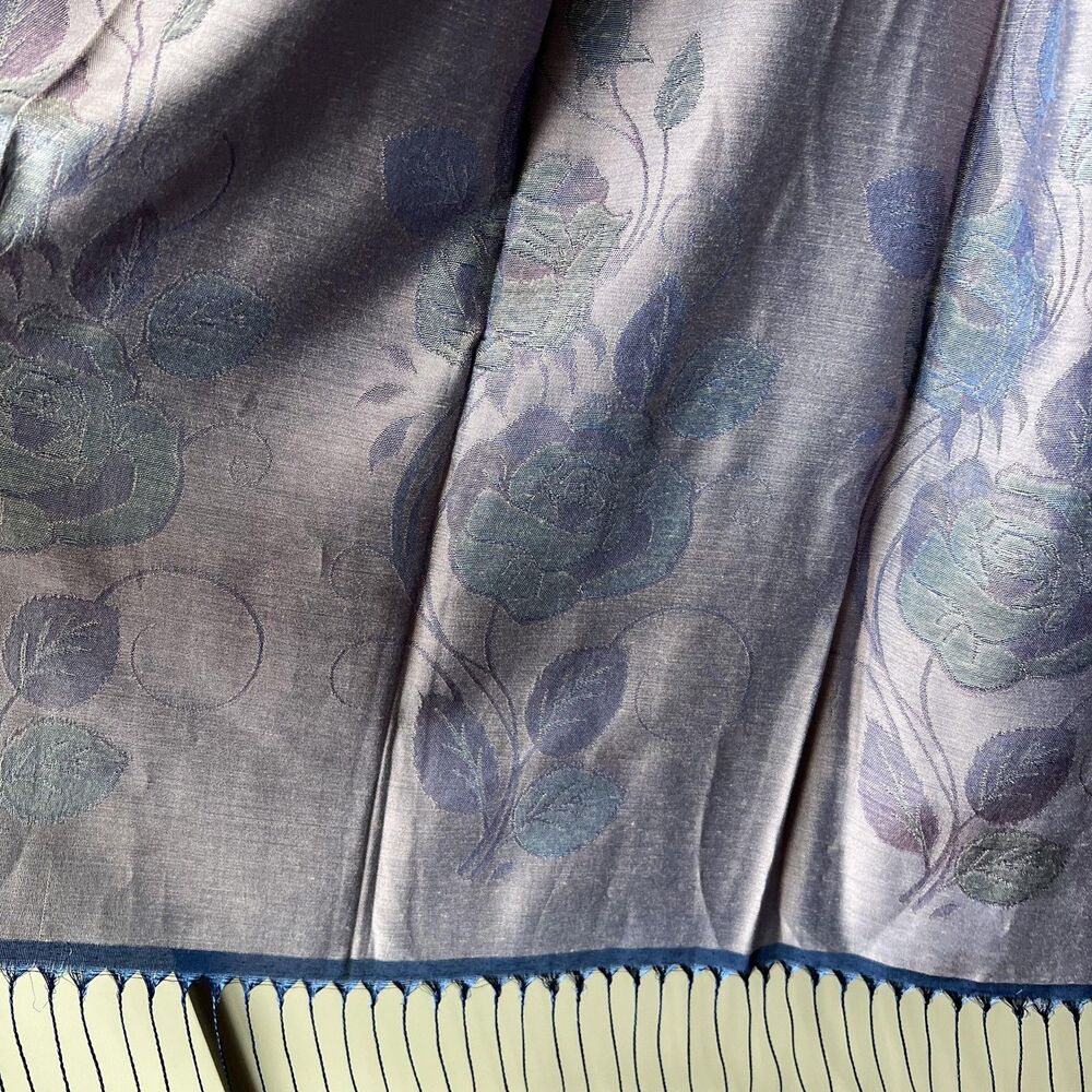 Ozsoy Aksesuar Scarf Womens Large Blue Purple Reversible Rose Floral‎ Wrap Shawl - Picture 5 of 9